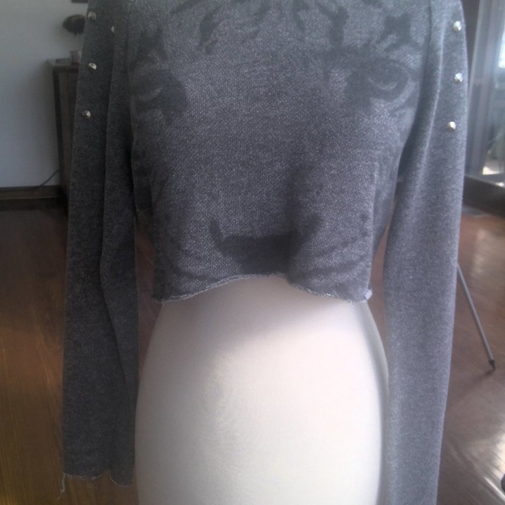 RUE 21 CROPPED LONG SLEEVE GRAY WITH LION FACE TOP-M